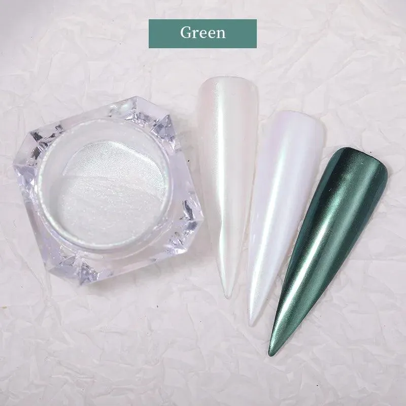 Aurora Chrome Nail Art Kit: Radiant Glitter Powder & Mirror Pigment