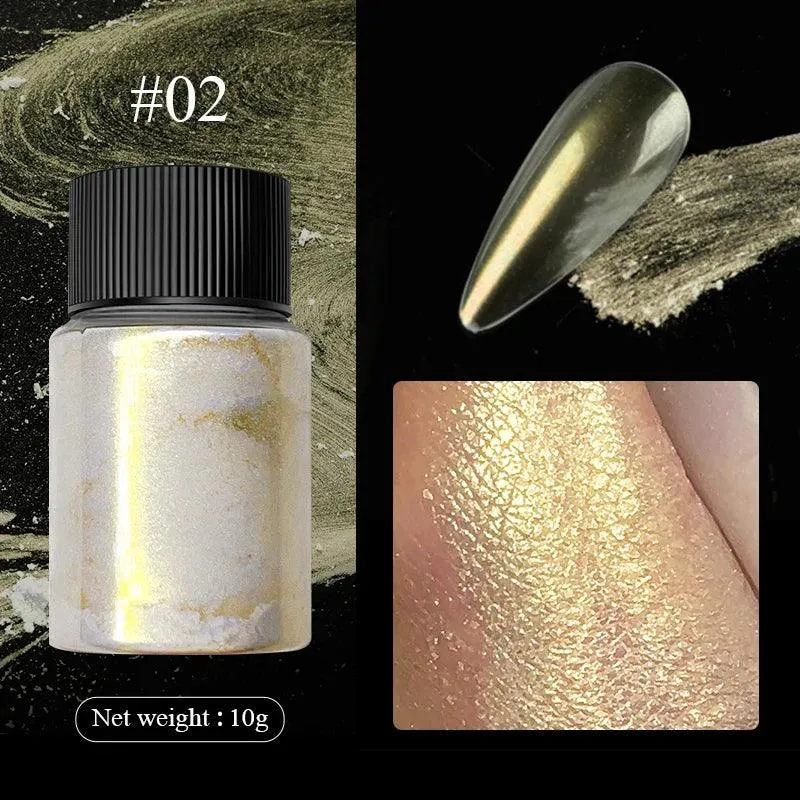 Aurora Chrome Nail Art Kit: Radiant Glitter Powder & Mirror Pigment