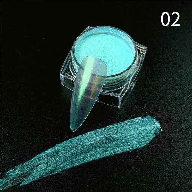 Aurora Chrome Nail Art Kit: Radiant Glitter Powder & Mirror Pigment