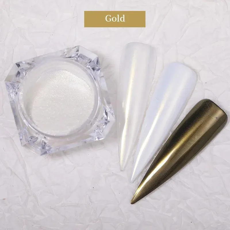 Aurora Chrome Nail Art Kit: Radiant Glitter Powder & Mirror Pigment