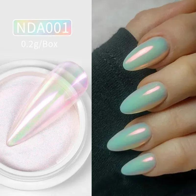 Aurora Chrome Nail Art Kit: Radiant Glitter Powder & Mirror Pigment