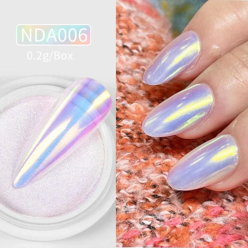 Aurora Chrome Nail Art Kit: Radiant Glitter Powder & Mirror Pigment