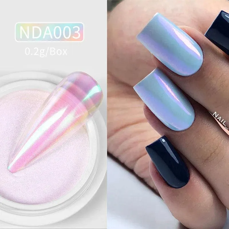 Aurora Chrome Nail Art Kit: Radiant Glitter Powder & Mirror Pigment
