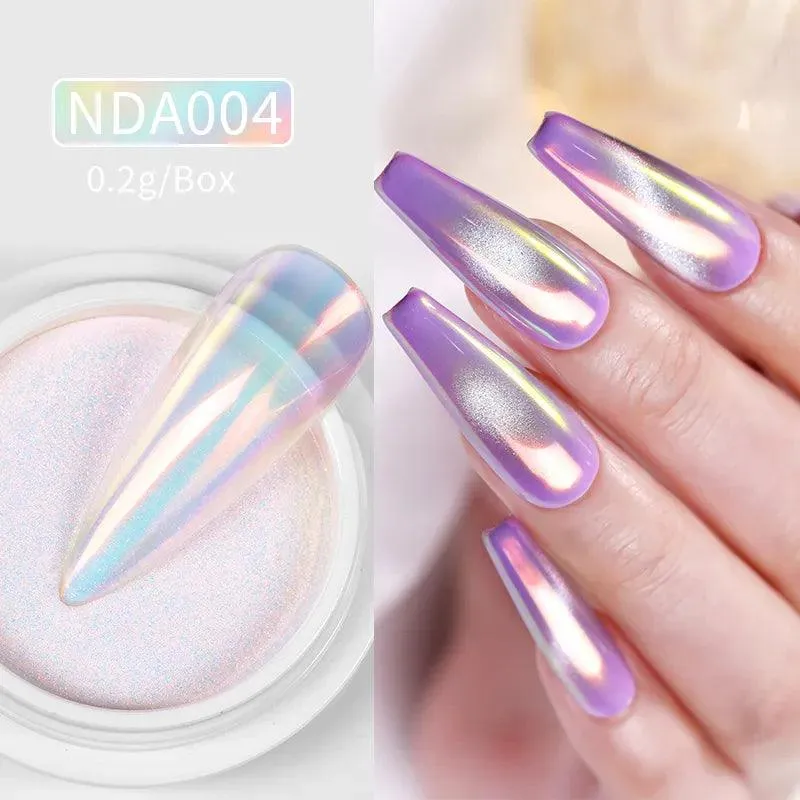 Aurora Chrome Nail Art Kit: Radiant Glitter Powder & Mirror Pigment