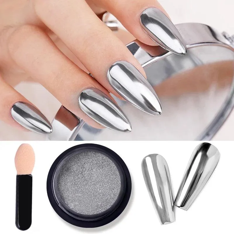 Aurora Chrome Nail Art Kit: Radiant Glitter Powder & Mirror Pigment