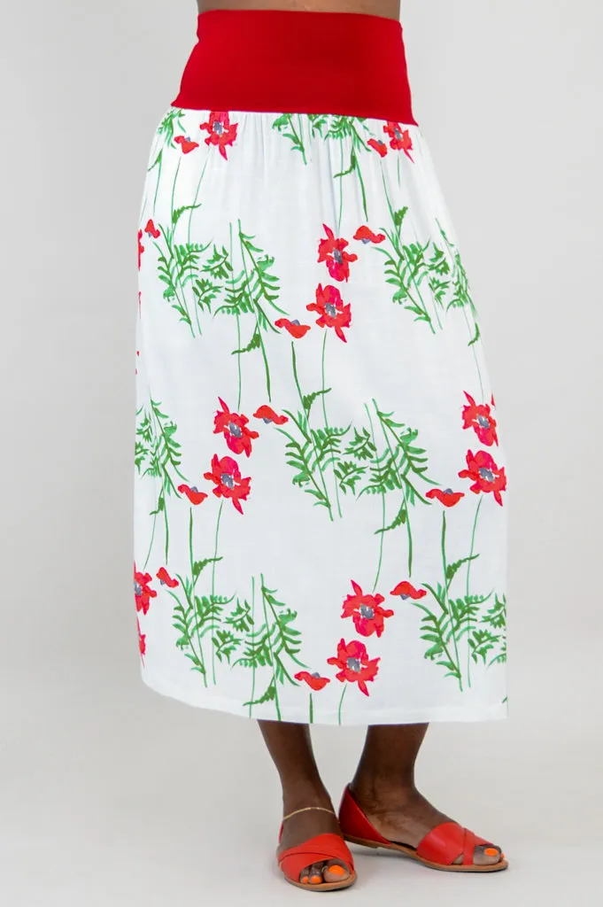 Blythe Skirt, Poppies, Linen Bamboo - Final Sale