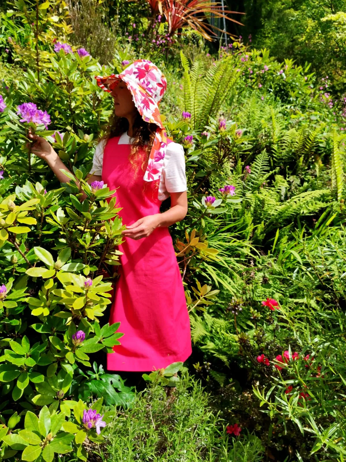 Linen Pinafore Dress in Lipstick Pink