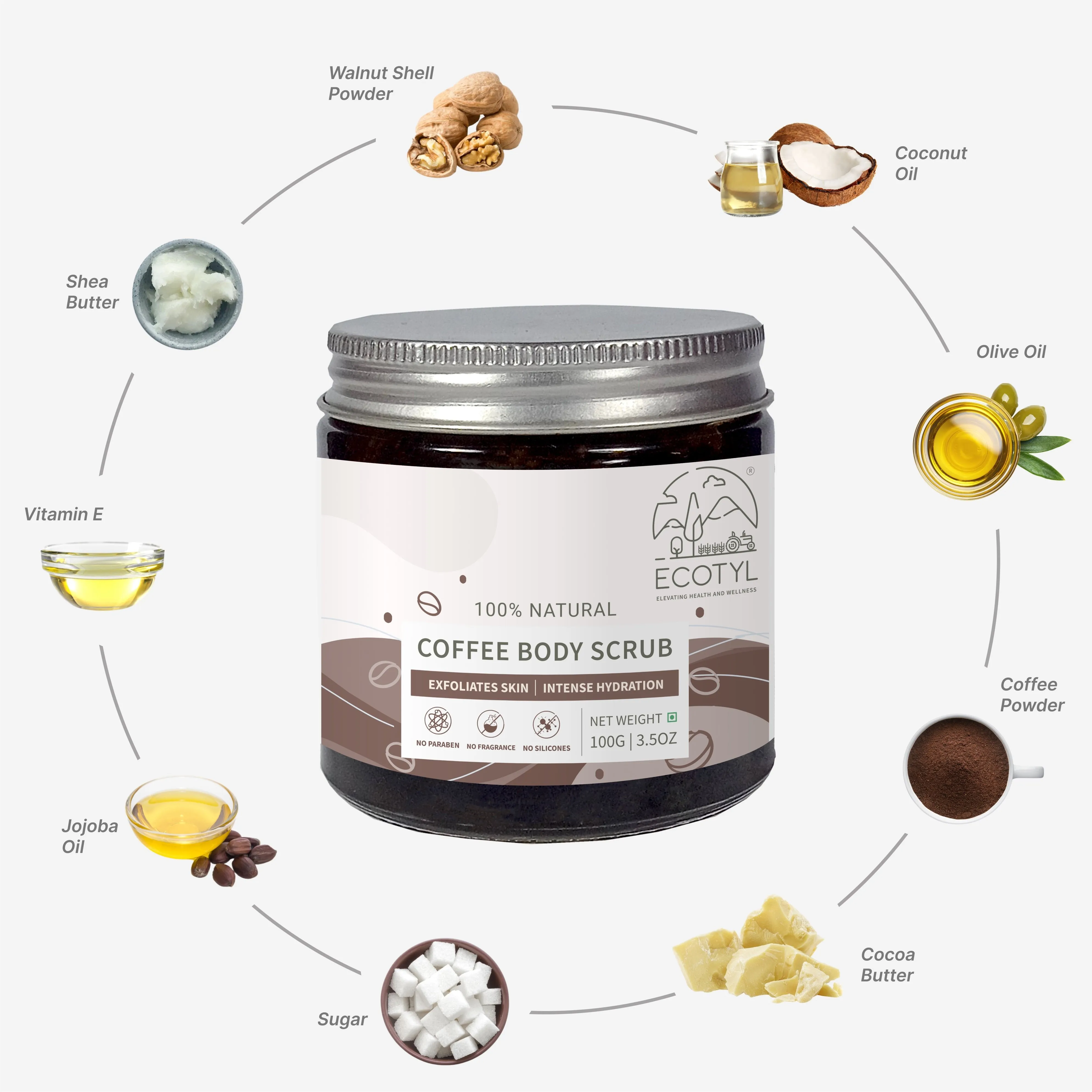 Natural Coffee Body Scrub No Silicones & Mineral Oil